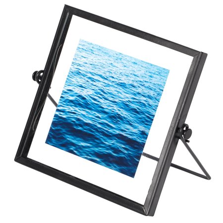 FABULAXE Modern Metal Floating Tabletop Square Photo Picture Frame w/Glass Cover and Easel Stand, Black 4 x 4 QI004066.BK.S